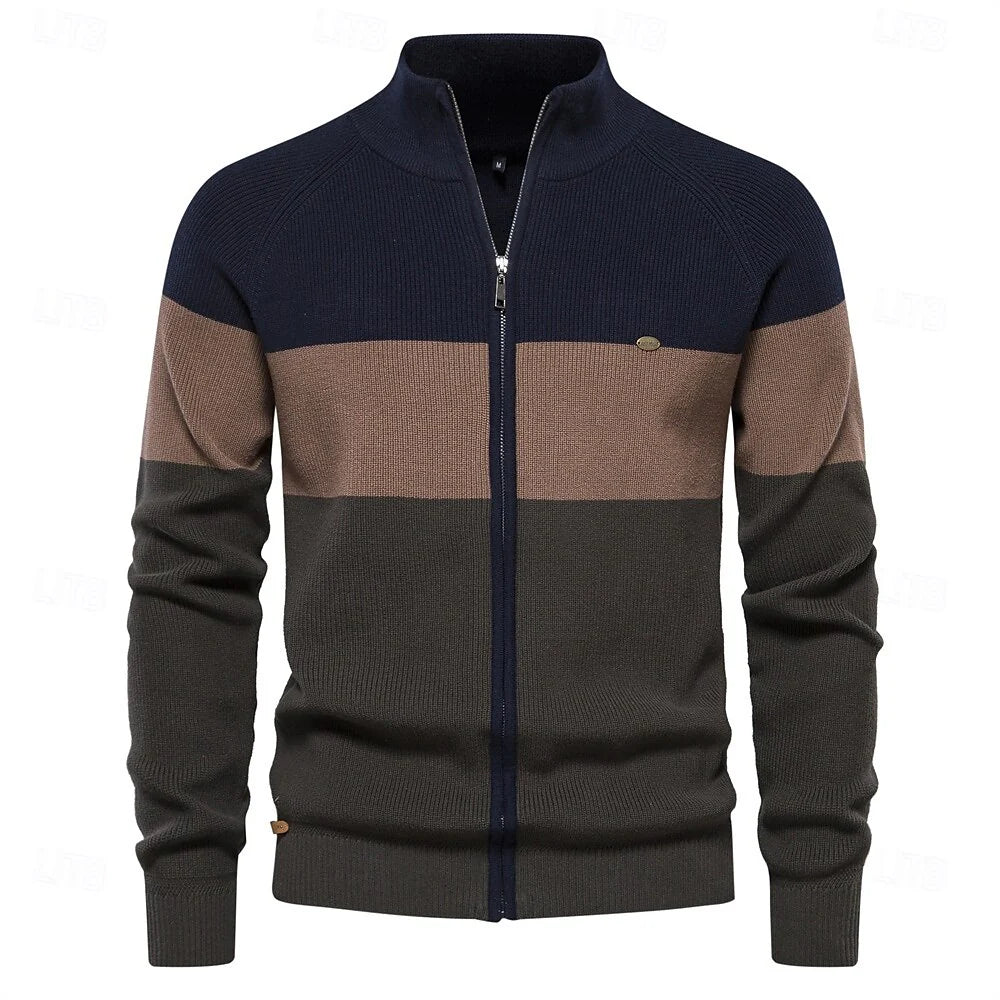 ZIP SWEATER KNIT ZIPPER COLOR CARDIGAN SWEATER