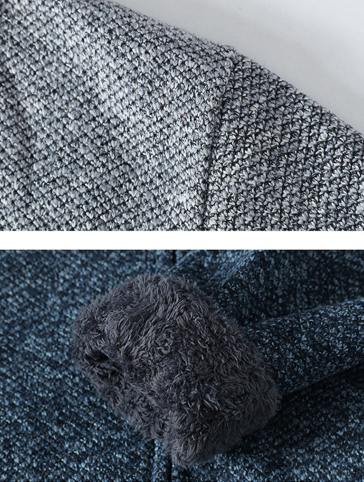 KNITTED WARM COLOR-BLOCK HOODED CARDIGAN