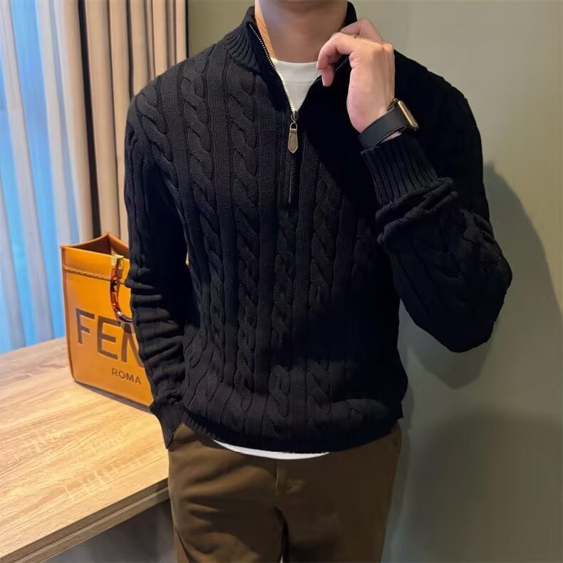 TAEBAEK ZIPPED CABLE SWEATER