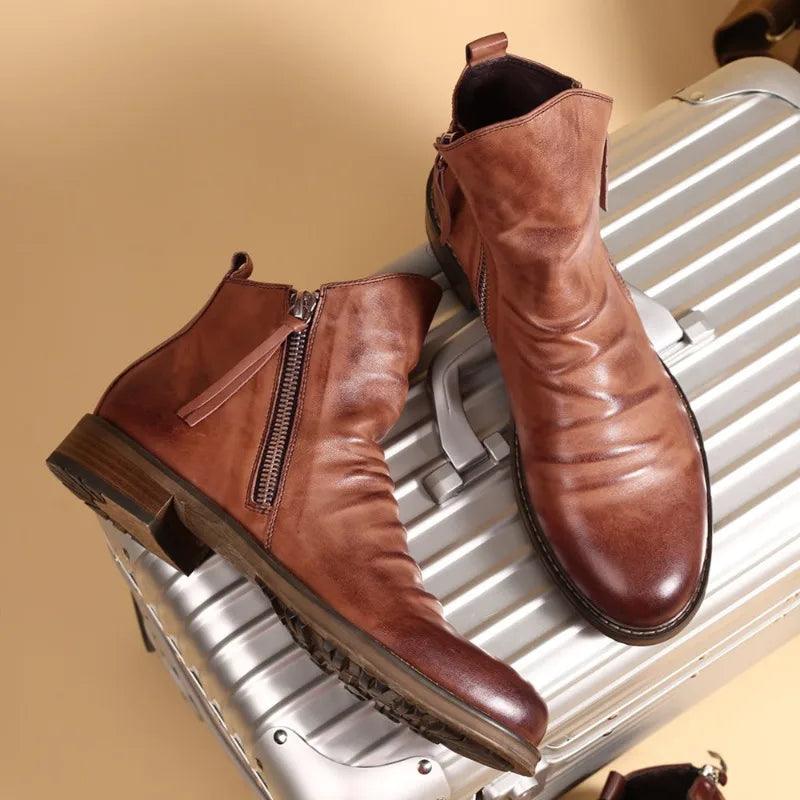 BERNADRDO CAVALLINO LEATHER CHELSEA BOOTS