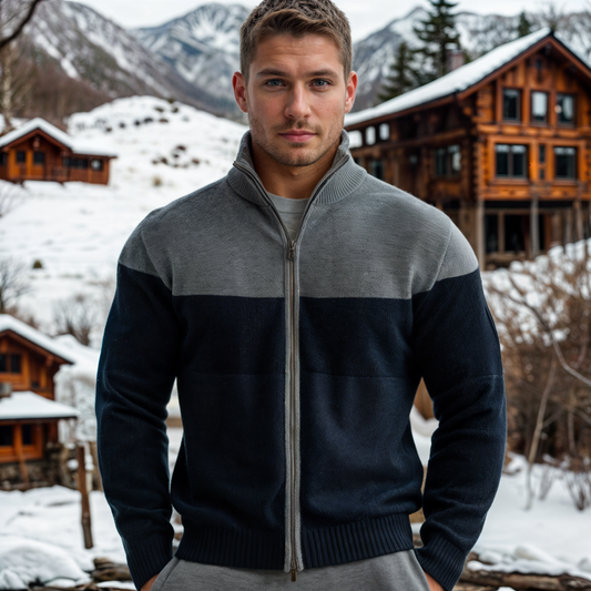 ZIP SWEATER KNIT ZIPPER COLOR CARDIGAN SWEATER